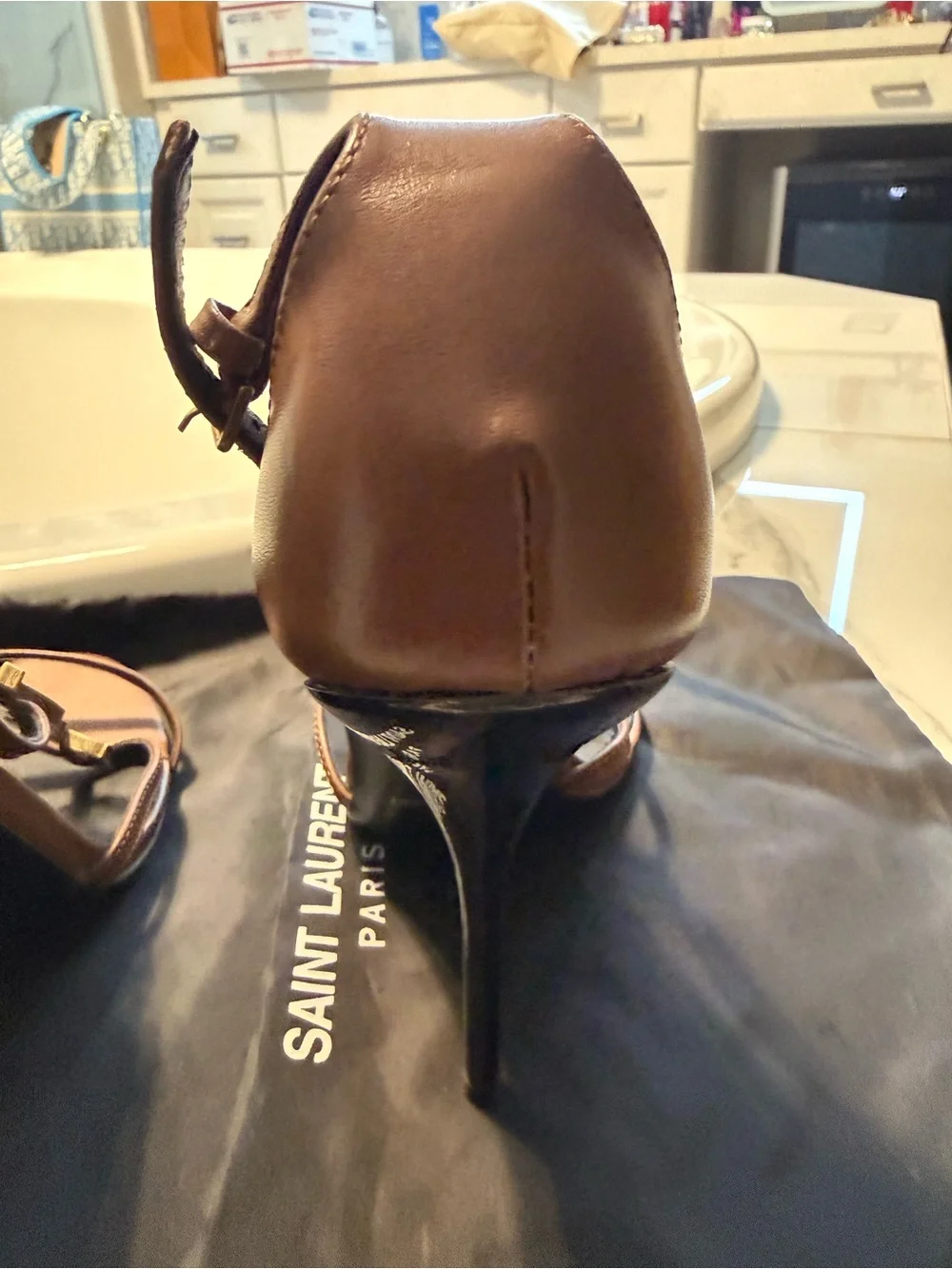 Saint Laurent Metallic Brown YSL Logo Strappy High Heels